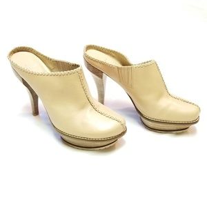 Donald J. Pliner Beige Leather Platform Mule Heels